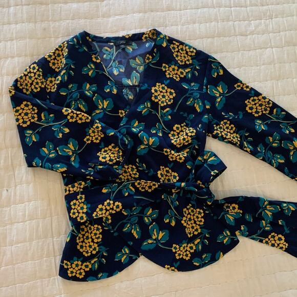 J Crew Wrap/Tie Waist Long Sleeve Blouse w Lush Floral Print - Picture 1 of 16